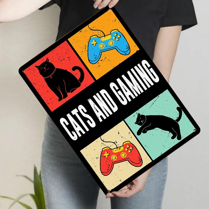 Vintage Cat Gaming Controller Metal Tin Sign Living Room Bedroom Wall Art Decorative Poster