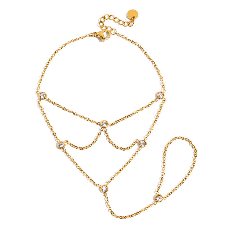Fashion Round Zircon Mesh Finger Bracelet Adjustable for Women Minimalist New Stainless Steel Chain Bracelets Waterproof Zircon