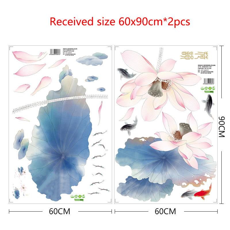 

Chinese Ink Lotus Wall Sticker, Calming Bedroom Decor, Modern Peel and Stick Vinyl Art for Home, Living Room, Office 60x90cm*2pcs разноцветный
