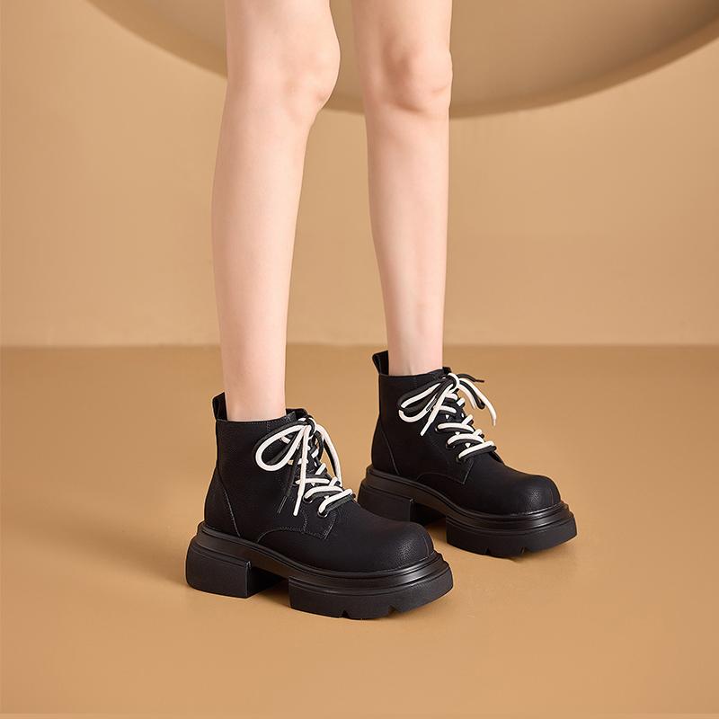 Women's Ankle Boots and Short Boots Thick-soled Casual Yellow Women Boots Plus Size Lace-up Motorcycle Boots Female