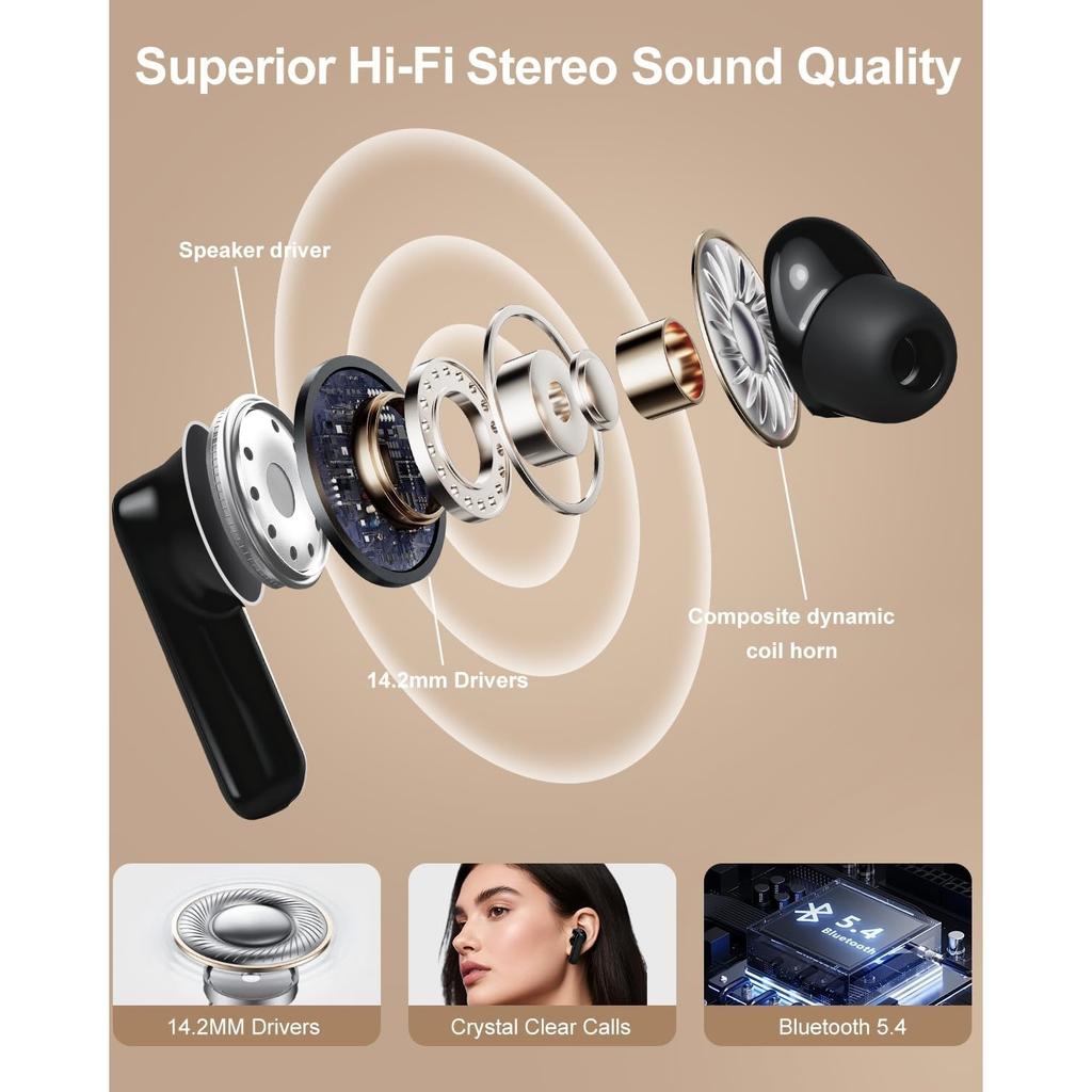 Bluetooth 5.4 ANC In-Ear Earbuds with Touch Interactive Screen, Hi-Fi Stereo Noise Cancelling Wireless Earphones for Gaming Work Sports