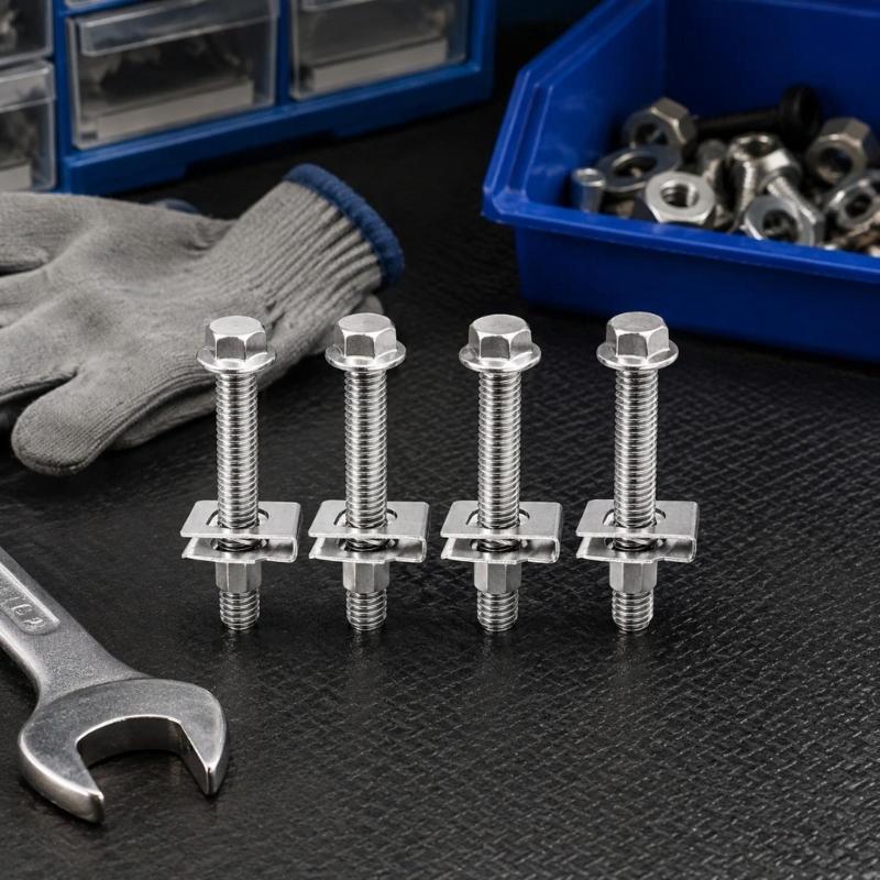 304 Stainless Steel Fuel Tank Mounting Bolts, 4 Threaded Assemblies with Formed Metal Retaining Plates for Mounting Hardware Replacement