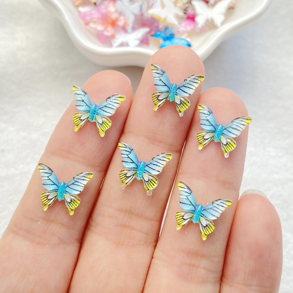 50Pcs Cute Mini Cartoon Colorful Butterflies Nail Art Resin Designer Charms Diy Craft For Nail 3D Decorations Jewelry