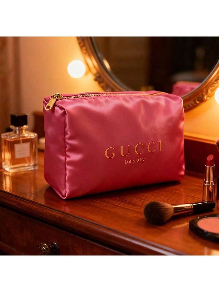 Women Purple-red Satin Makeup Bag, Toiletry Bag and Large-capacity Storage Bag, Suitable for Traveling GUCCI-GIFT-81