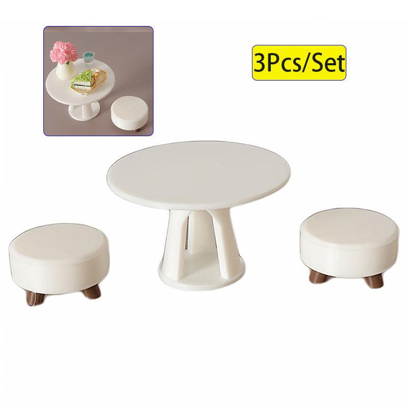 1/12 Dollhouse Simulation Round Table Stool Set Model Dollhouse Living Room Furniture Decoration Micro Scene Construction Props