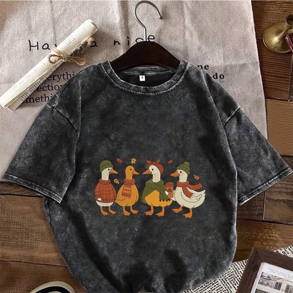 Funny Duck On Toilet Oversized T-Shirt Washed Cotton Humorous Duck Reading Newspaper Graphic Top