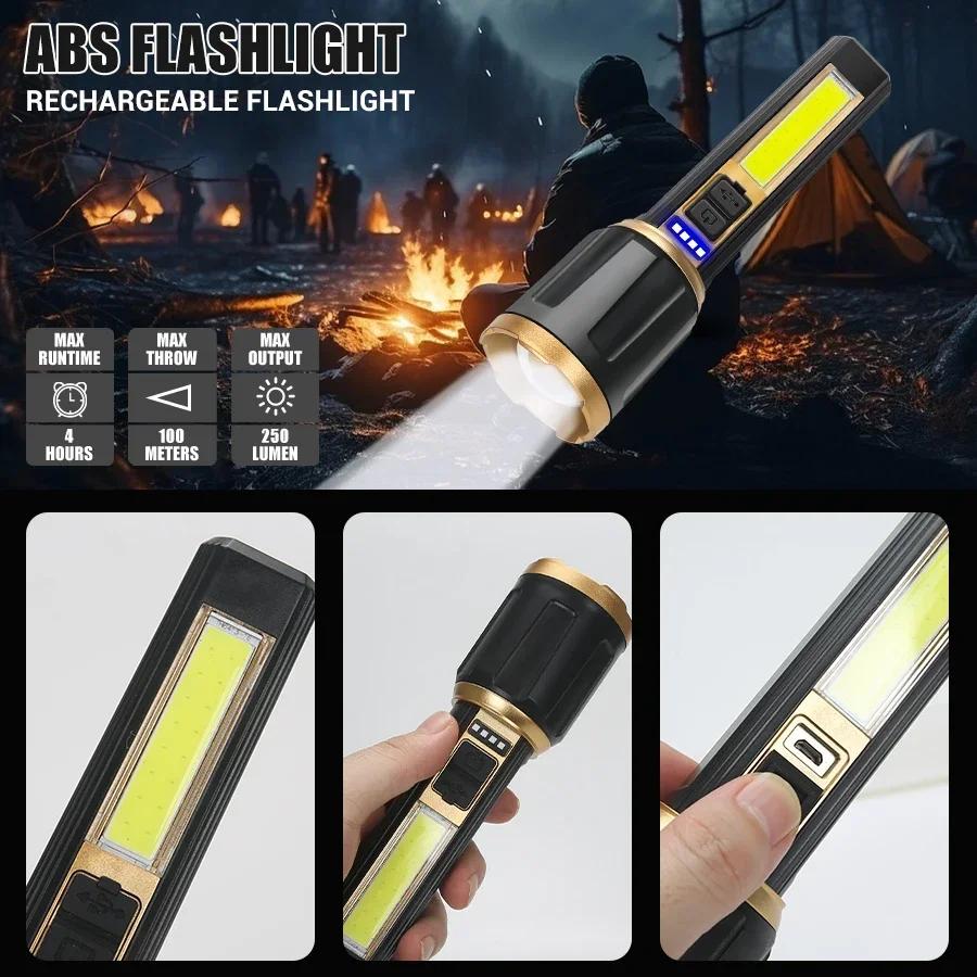 Super Bright T6 LED Flashlight Built-in Battery USB Rechargeable Zoom Torch With Power Display Outdoor Tactical Flashlights