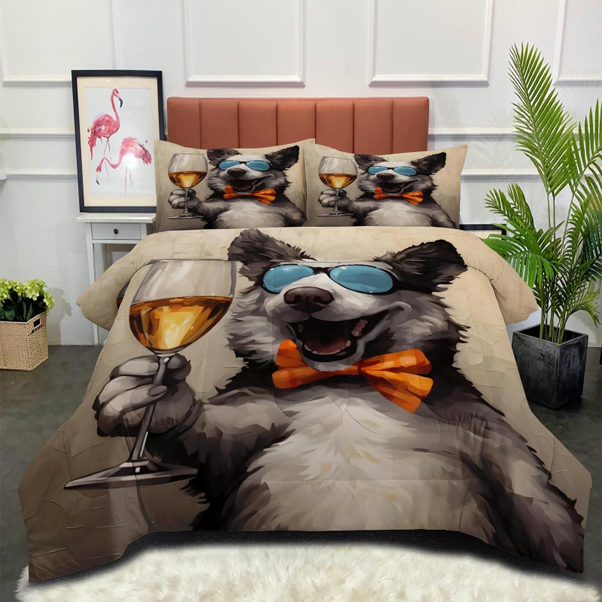 Dog Animal Plush Stuffed Blanket - Fluffy Comforter with Quilted Microfiber Cover 140*200cm