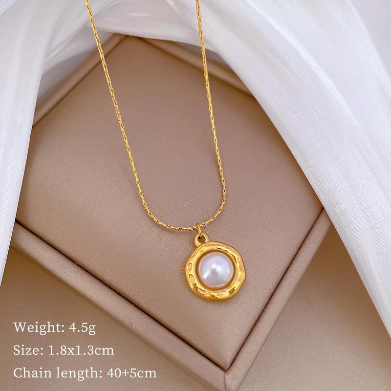 

Special-Shaped Ring Pearl Temperament Personality Minimalist Wind Stove Real Gold Female Collarbone Necklace