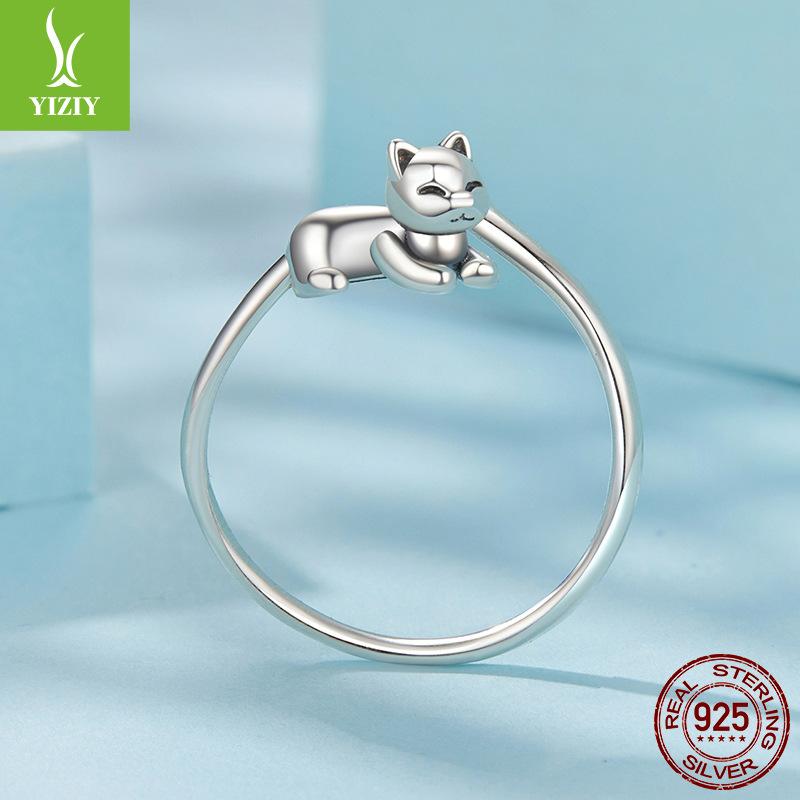 Cross-Border Special Cat Open Ring Female Niche Design S925 Sterling Silver Animal Ring