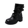 Large Size Short Boots for Women's Autumn and Winter New Belt Buckle Trousers Single Boots for Women's Thick Heel Leather Boots Short Short Boots for