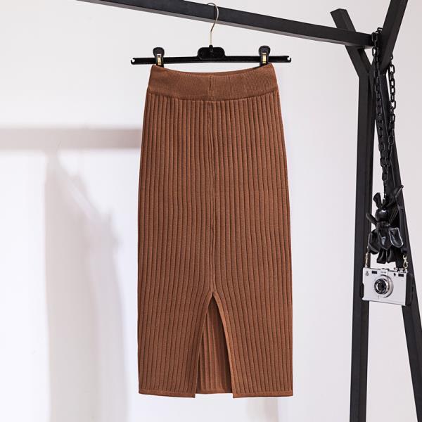 Autumn and Winter Korean Version Slim Fit Versatile Mid Length Knitted Yarn Back Slit Skirt