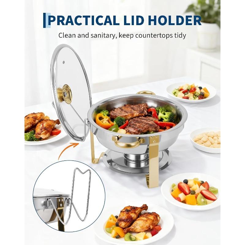 Chafing Dishes for Buffet, Buffet Servers and Warmers , Round Chafing Dishes with Glass Lid, Stainless Steel Food Warmers for Parties, Banquet
