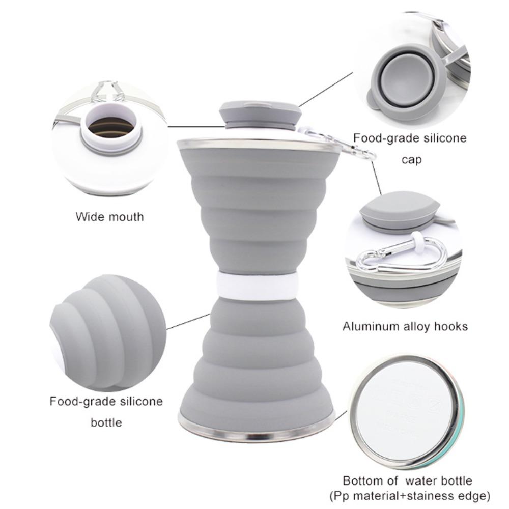 500ml Silicone Foldable Water Bottle Heat Resistant with Hook Camping Collapsible Cup Hangable Leak Proof Drinking Cup Sport