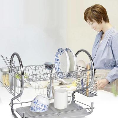 Kitchen 2-Tier Dish Drying Rack Drainer Holder Plates Cup Tableware Bowl Shelf Basket