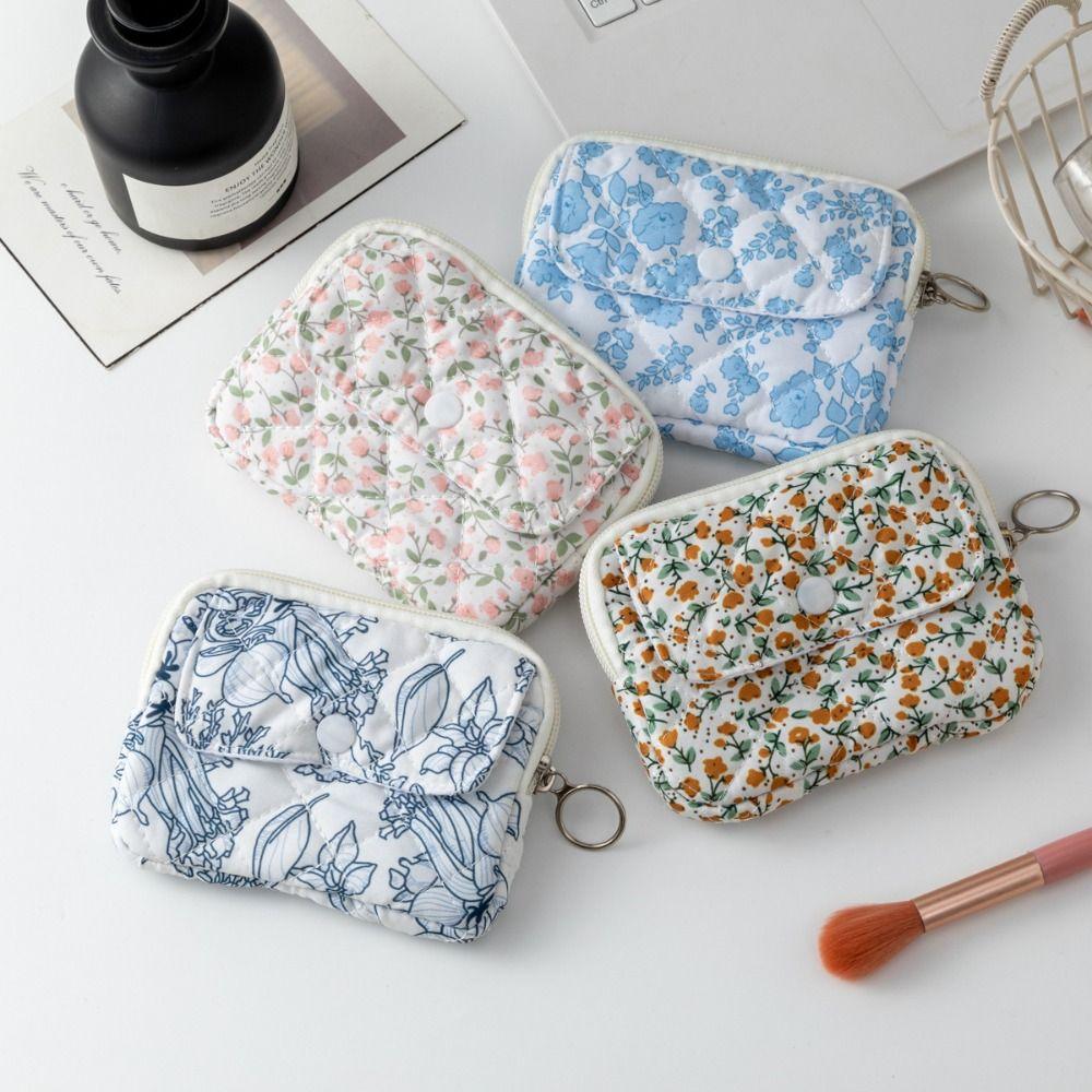 New Cartoon Floral Coin Purse Bow Print Large Capacity Storage Bag Headphone Bag