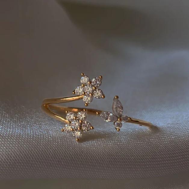 New Cute Colorful Zircon Flower Ring For Women Girl Fashion Vintage Zircon Adjustable Rings Jewelry Gift