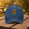 Sunflower Print Washed Cotton Baseball Cap Adjustable Casual Outdoor Sun Hat