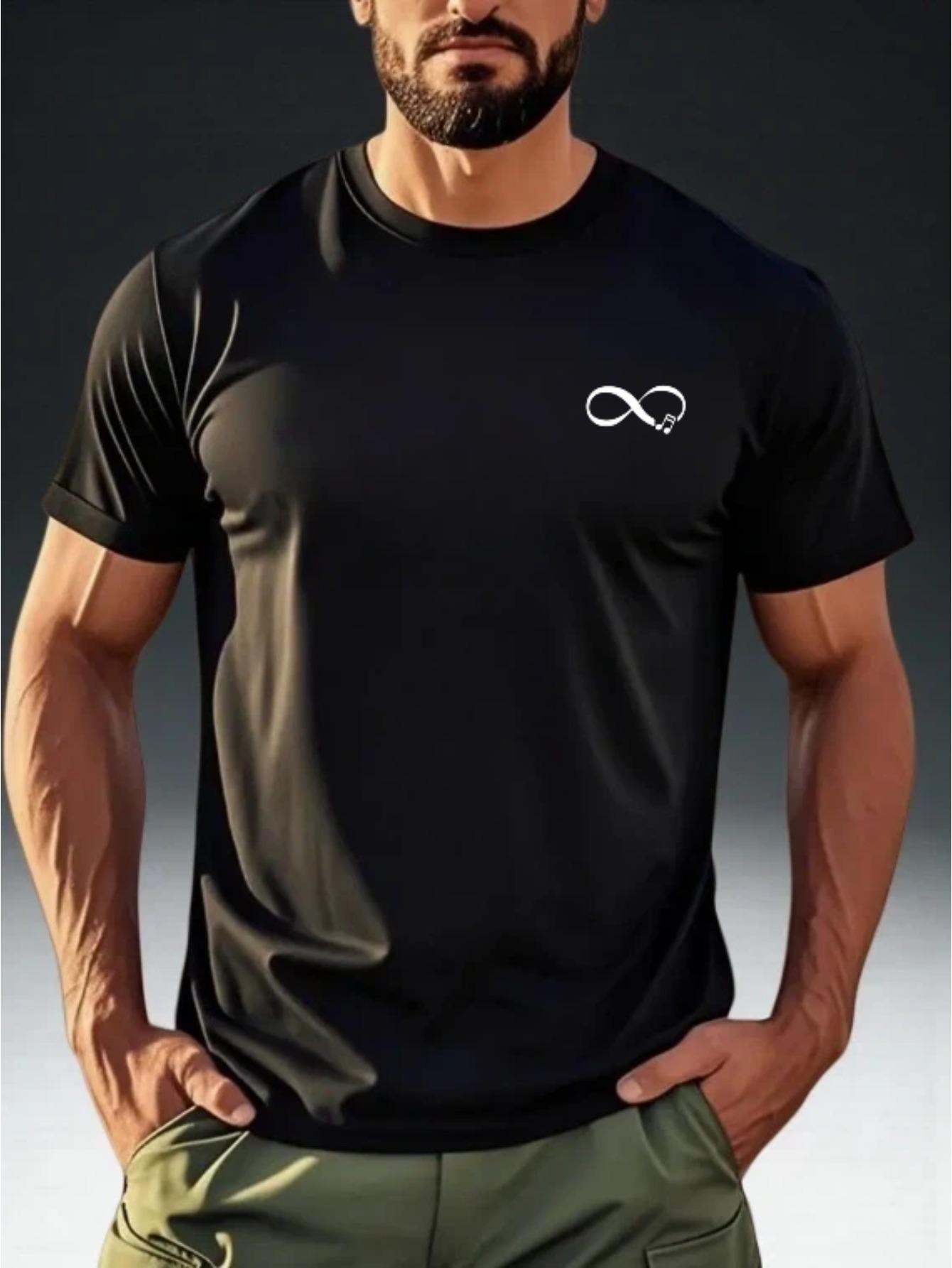 

Men s Infinity Symbol Print T-Shirt - Modern Minimalist Round Neck Short Sleeve Summer Casual Top with Infinity Loop Logo L