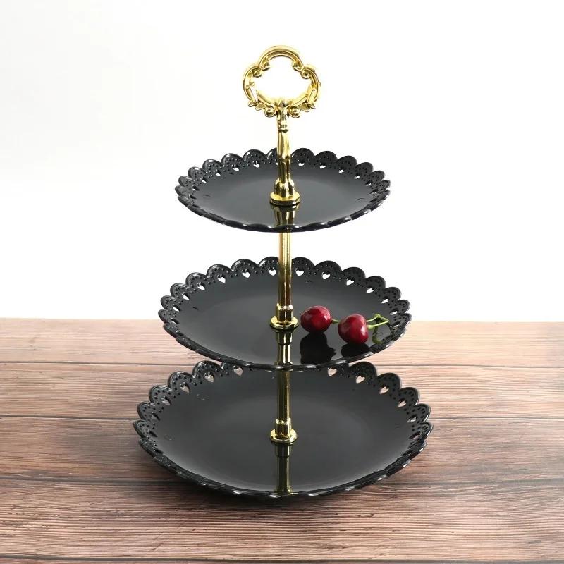 3-stöckiges Snackregal, Dessertteller, Schale für Trockenfrüchte, Blütenblatt-Obstteller aus Kunststoff, mehrstöckiger Obstteller, Dessert-Kuchenständer
