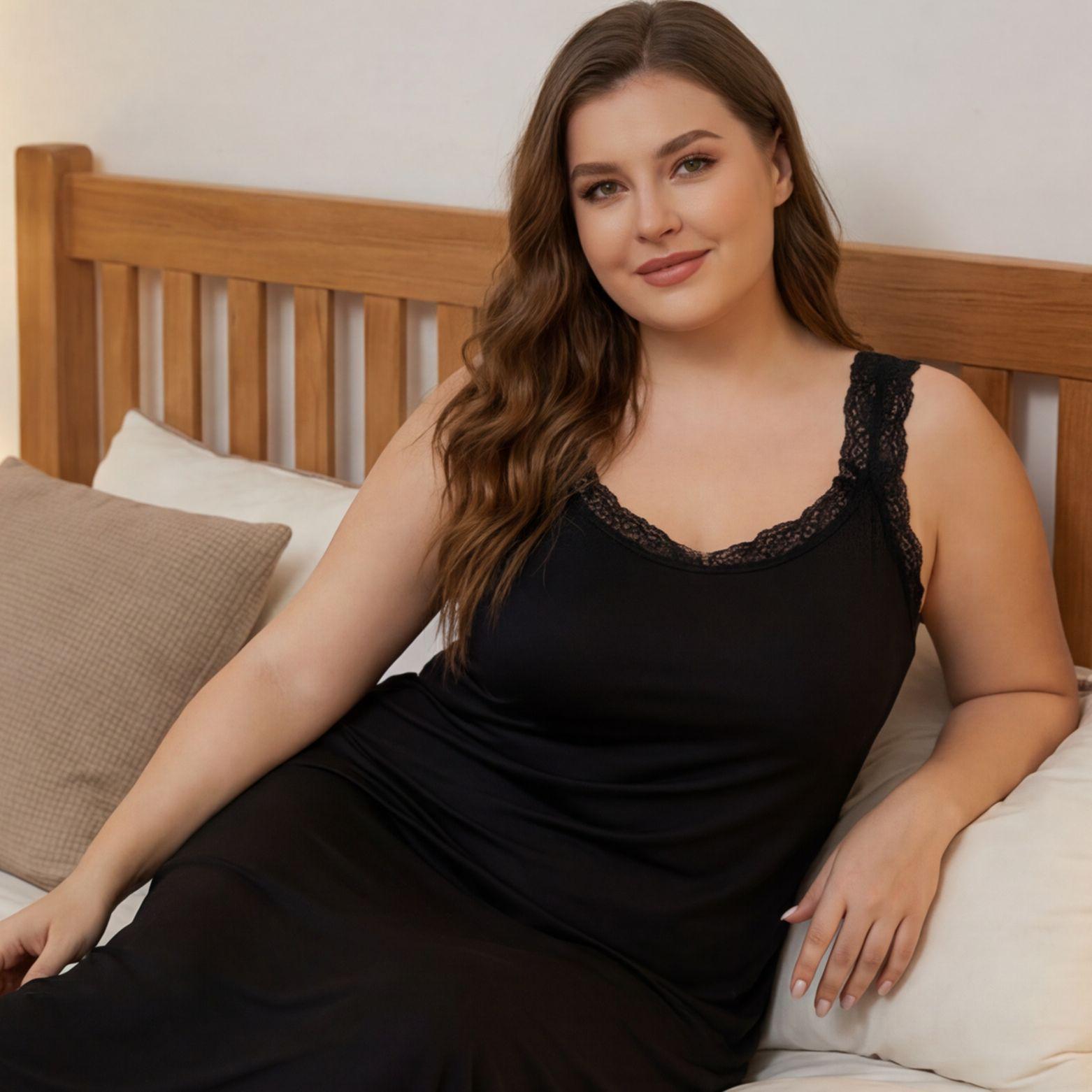 

Черная кружевная шелковая майка-ночнушка большого размера для Ближнего Востока 5XL