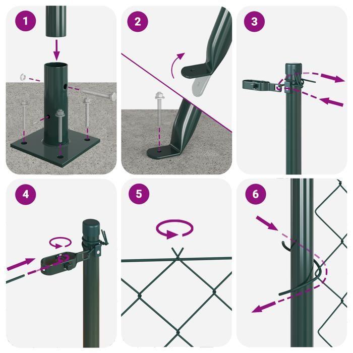 VidaXL Clôture en fil de fer avec 7 poteaux flanqués 1,4x10 m en acier galvanisé 3351231