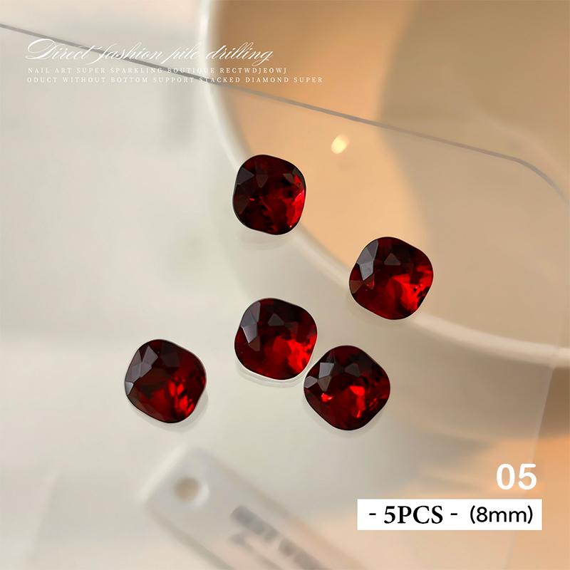5 Pcs Red Nail Gems Pointed Bottom Rhinestones Multiple Shapes Nail Crystal Diamond Mixed Luxury Glass Rhinestones Charms Decor
