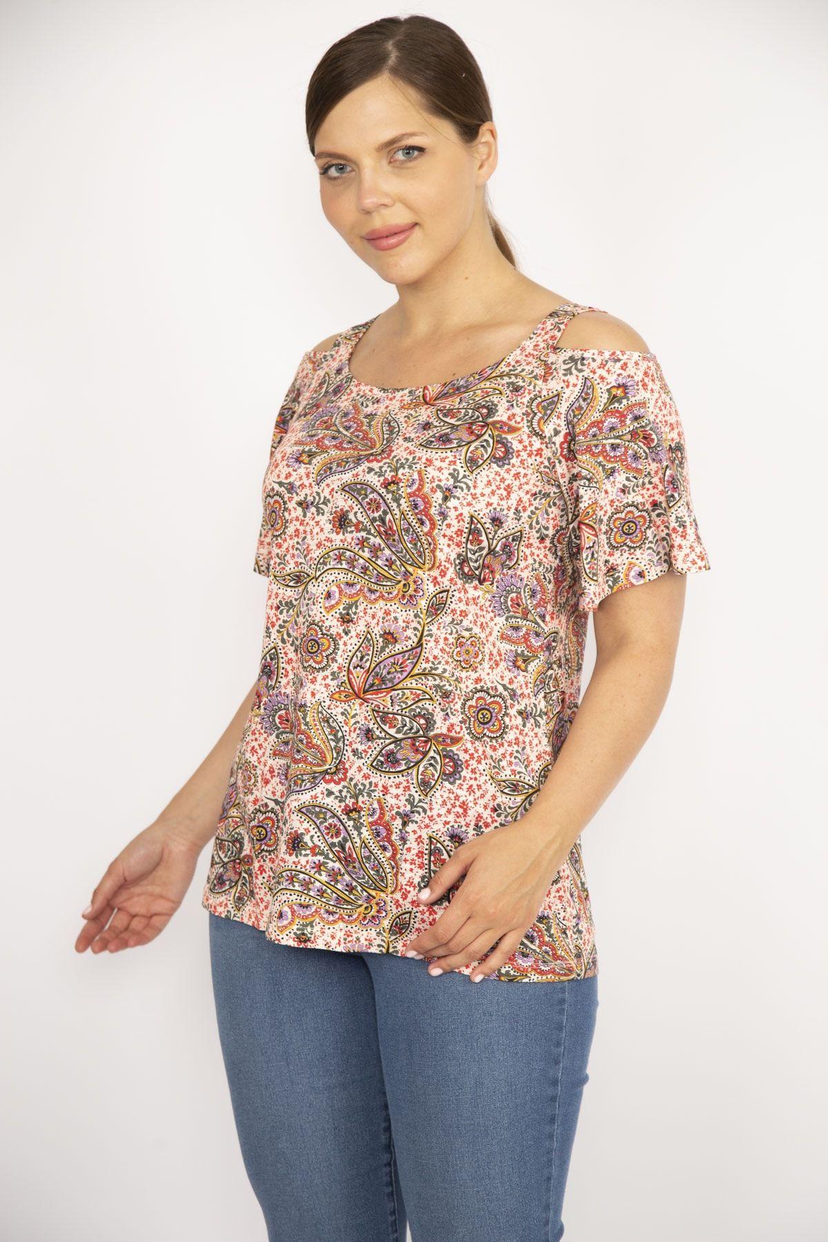 

Women s Big Size Blouse Colorful Plus Size Off-the-Shoulder Strappy Blouse 2XL