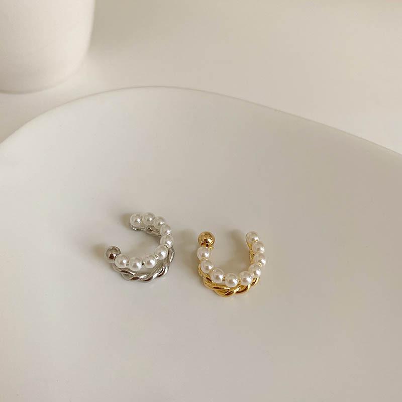 Fashion Pearl Twist Chain Tassel Clip Earrings for Women Unisex Minimalist Fake Piercing Earbone Ear Cuff Jewelry Gifts