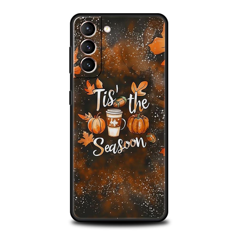 Pumpkin Autumn Leaves Coffee Phone Case for Samsung Galaxy S26 S25 S24 S23 S22 S20 S21 FE Ultra S25 Edge Plus 5G Soft TPU Cover