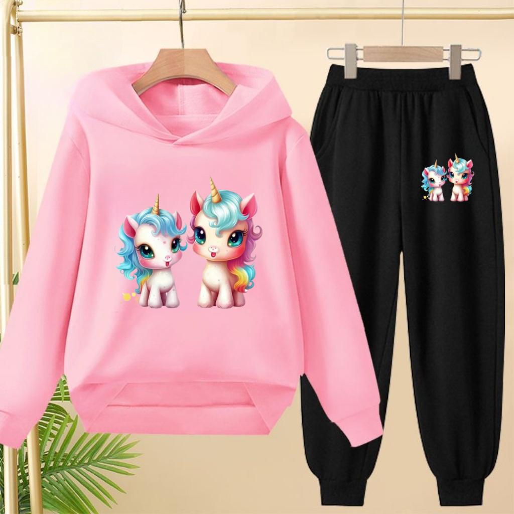 Cute Printed Hooded Sportswear Sets and Casual Sportswear Pants for Autumn and Winter Are Suitable for Boys and Girls Aged 3to12