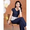 Women's Fashion Two-Piece Short Sleeve & Straight Pants Set