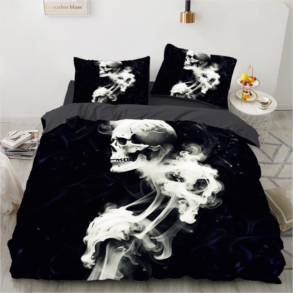 Schädel 3d gedruckt muster bettwäsche 3 stücke set einzel doppel königin quilt abdeckung