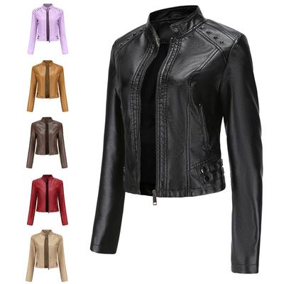 Leather Jacket 2024 Women's Short Small Jacket Spring Autumn Women's Stand Collar Leather Jacket Women's Slim Leather Jacket
