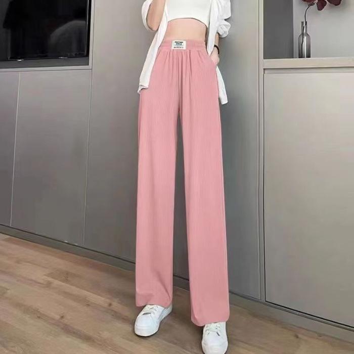 New black ice silk wide-leg pants women's spring and summer high-waisted and thin straight Korean version cool pants