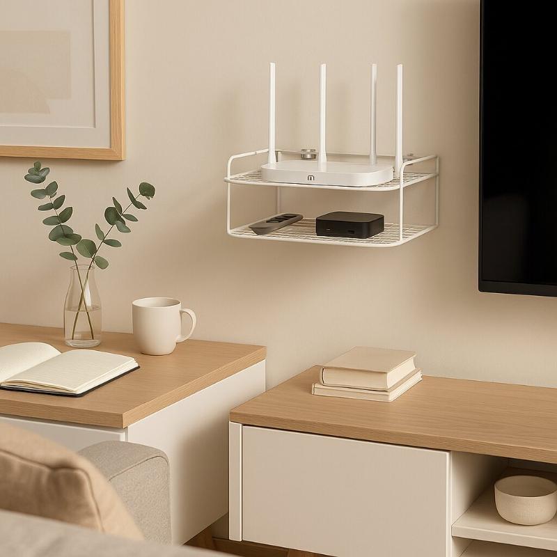 Wall-Mounted WiFi Router Shelf No-Drill Set-Top Box Storage Rack Home Cable Organizer Heat Dissipation Bracket