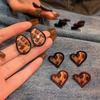 Retro Leopard Print Heart Stud Earrings for Women Girl Fashion Versatile Black Border Compact Earrings Party Jewelry Accessories