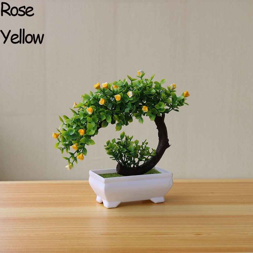 

PC Desktop Ornament Home Decor Rose Plastic Flowers Simulation Bonsai Fake Plants Artificial Potted rose жовтий