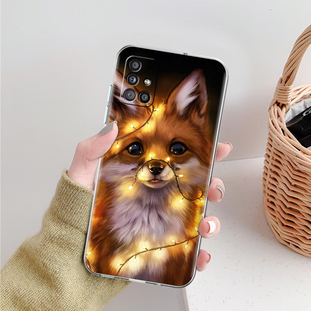 Cute cartoon animal fox Phone Case For Samsung Galaxy A51 A71 A21S A12 A11 A31 A41 A52 A32 5G A72 A01 A50 A70 Soft Clear Cover