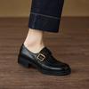 Fashion 2025 New Vintage Women Pumps Genuine Leather Round Toe Retro Style Belt Buckle Shoes Woman Spring Summer Basic Office Lady Pumps