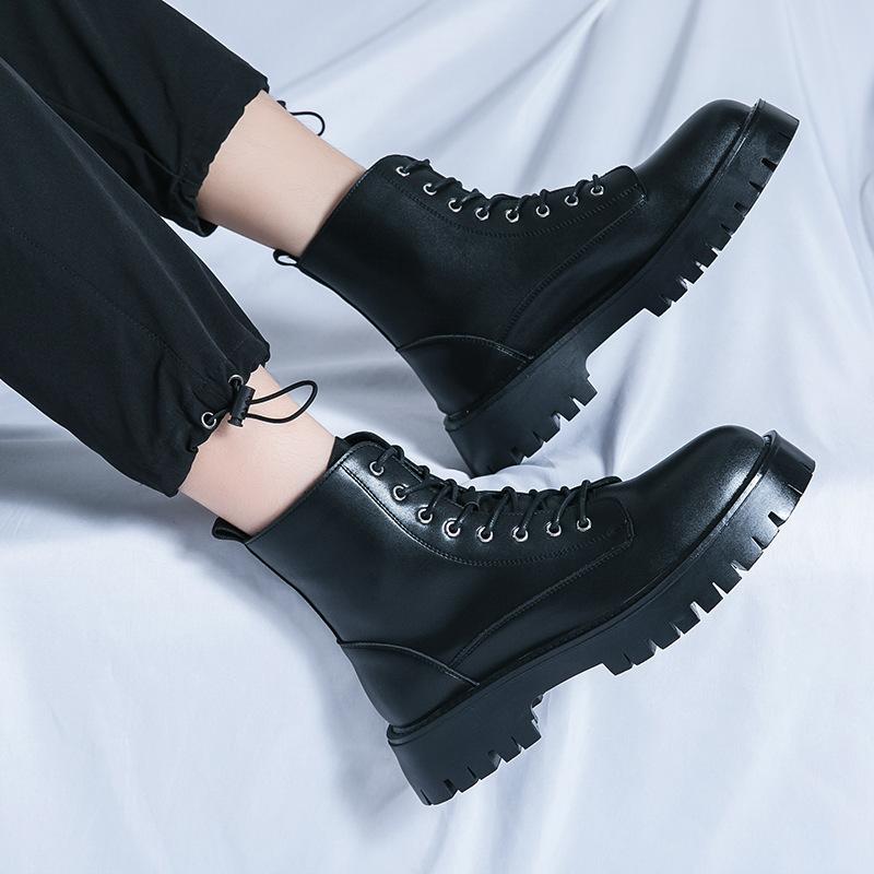 Autumn and winter new high-top Martin boots men's shoes British style tooling black short boots casual trend locomotive leather boots