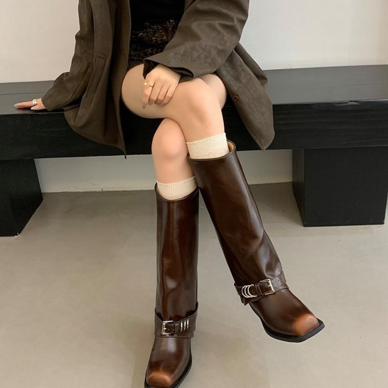 

Панк уличный ретро полированные ботинки Мартин женские квадратный носок старые ботинки металлическая складская труба но ботфорты вестерн ботинки 35