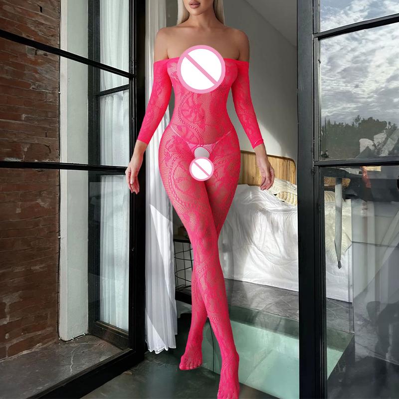 Sexy Open Crotch Bodystocking For Women Large Neckline Mesh Design See Through Lingerie Comfortable Nightwear Bodysuits