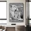 Pintura em tela escandinava, preto e branco, leões, abraço, pôster e impressão, arte de parede, imagens para decoração de sala de estar, quadros