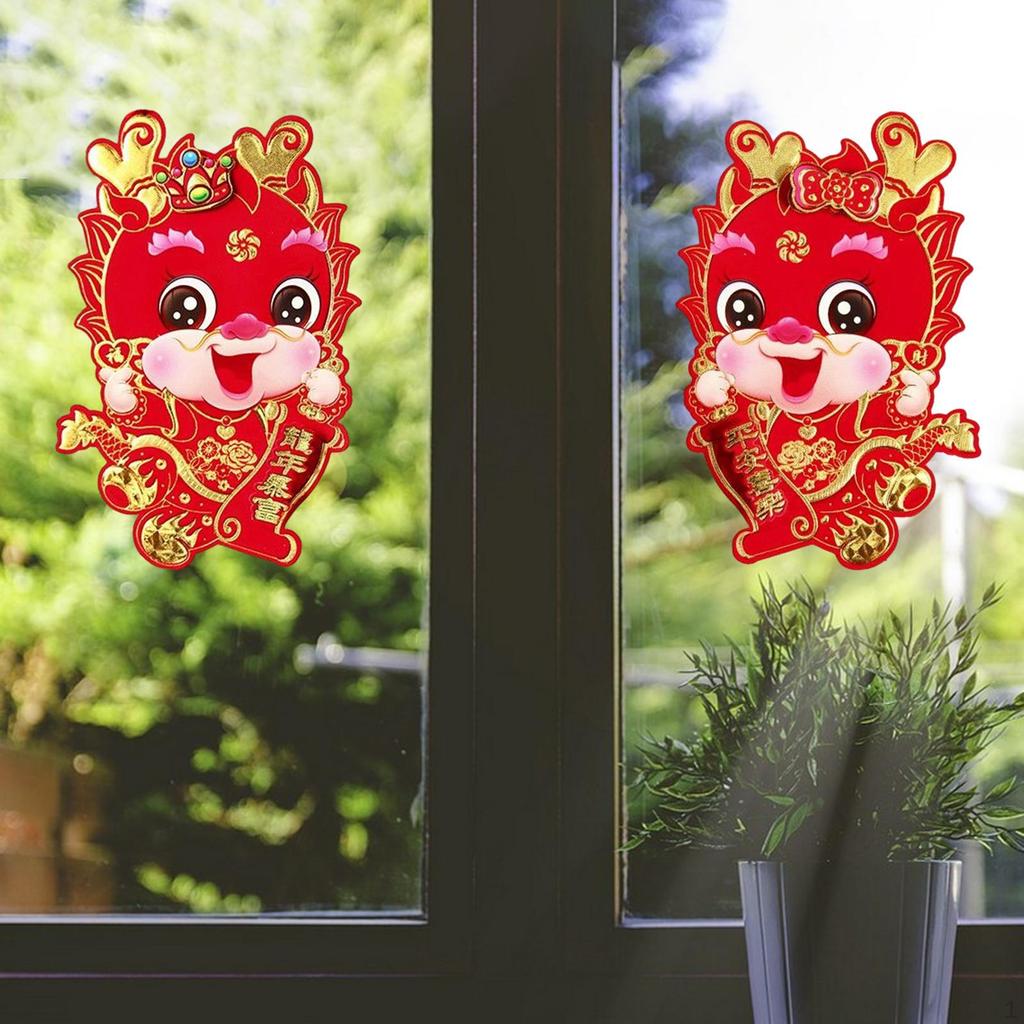 2 Pcs Chinese Year Door Sticker Dragon Wall Decoration