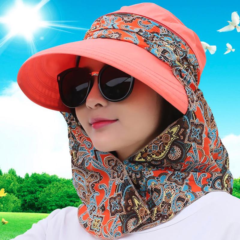 Women Summer Anti-Uv Sun Hat Outdoor Foldable Floral Print Caps Neck Face