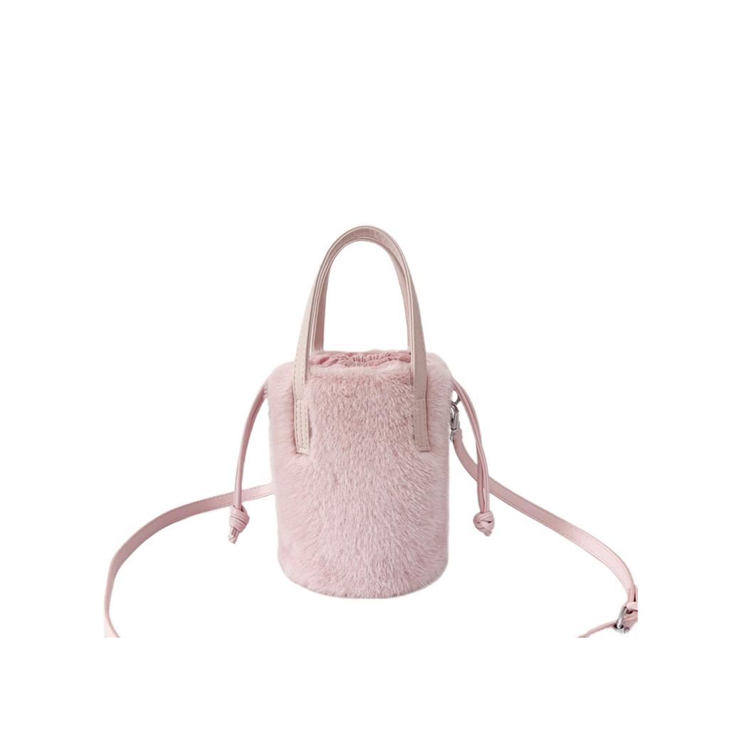 Faux Fur Ladies Bucket Bags Women's Winter Fluffy Female Drawstring Shoulder Crossbody Bag Soft Furry Plush Small Handbags Purse