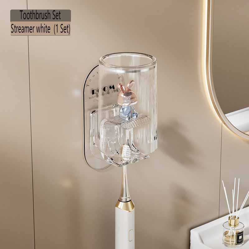 

Wall Mounted Toothbrush Holder No Punching Rabbit Toothpaste Toothbrush Rack Transparent Mouthwash Cup Toothbrush Bathroom Set прозорий