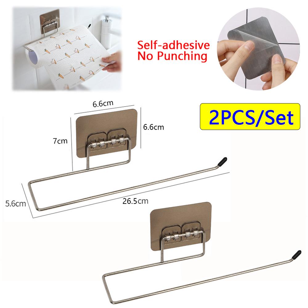 

2PCS Kitchen Paper Towel Holder Adhesive Toilet Paper Rack Towel Hanger Tissue Dispenser Roll Napkin Cabinet Storage Accessories
