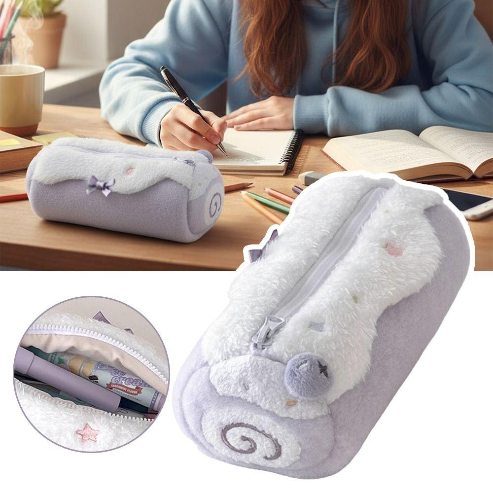 Blueberries Swiss Roll Pen Bag Plush Stationery Storage Bag Pen Pouch Back To School